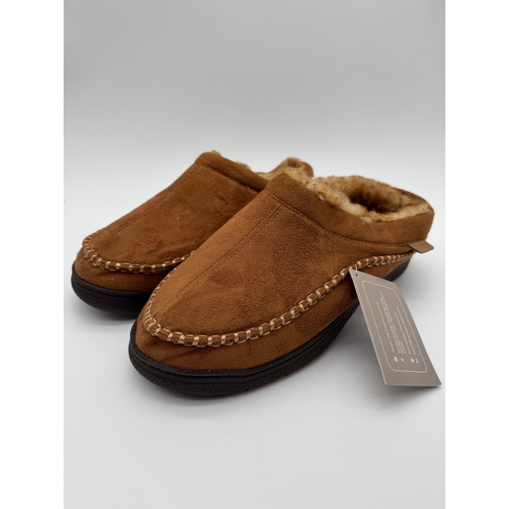 Mens Slippers Size 9-10 Brown Fleece Lined Memory Foam Indoor Outdoor